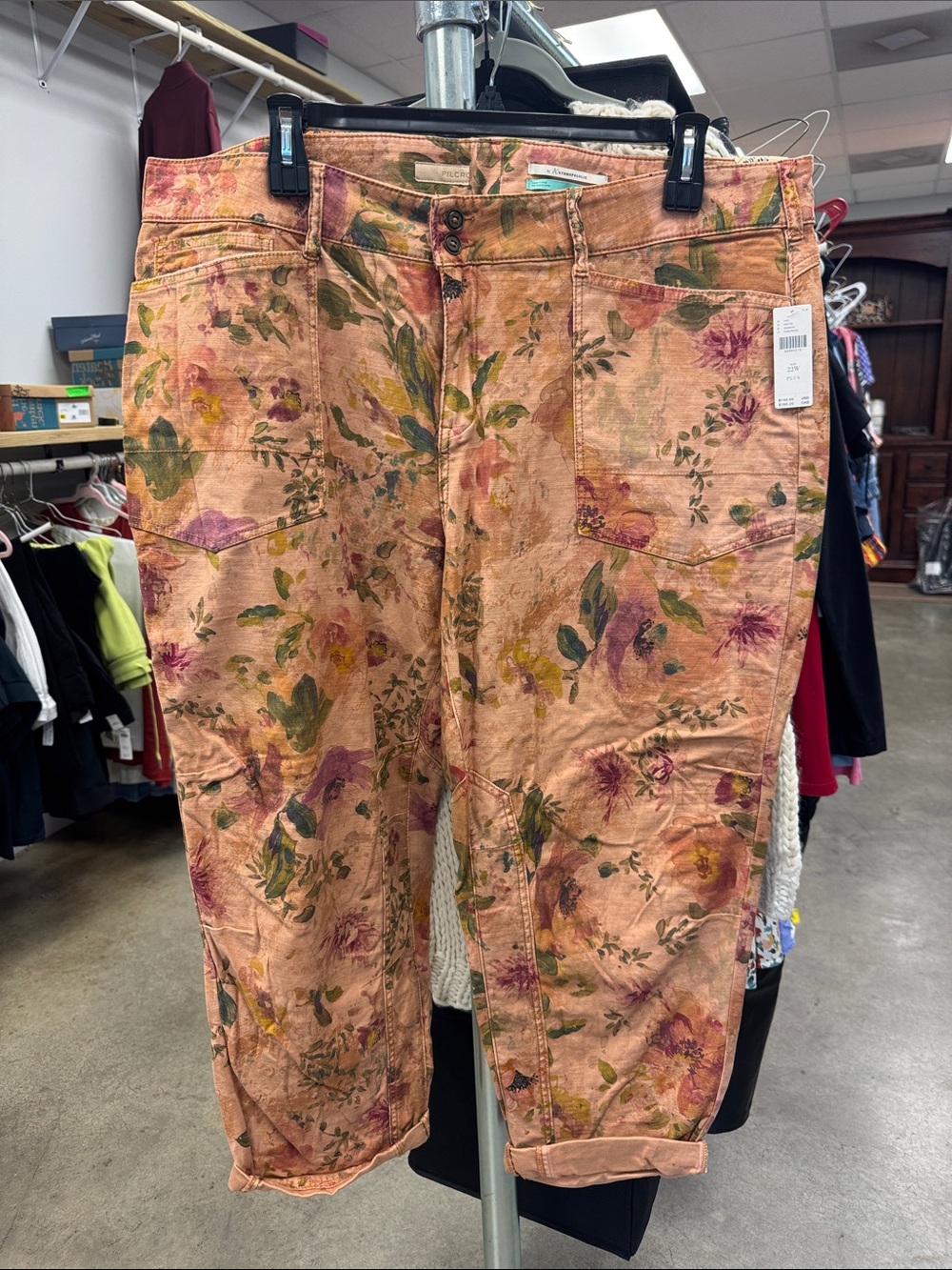 Pilcro Peach Floral Cropped Pants